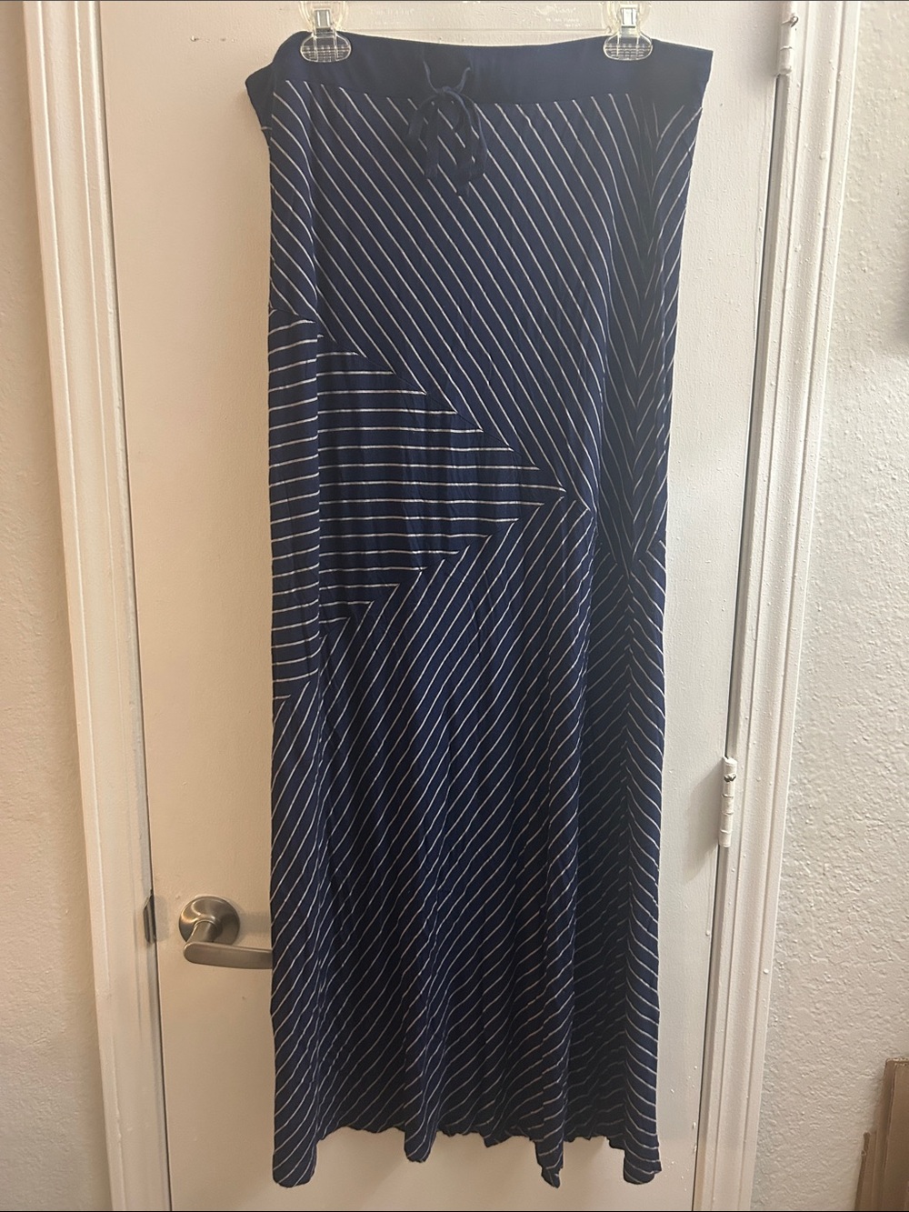 Navy Blue Striped Maxi Skirt